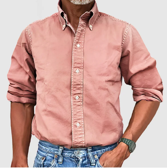 Button-Up-Hemd – Langarm – Mit Kragen – Jeanshemd – Herrenbekleidung-Rosa-S-Chaps Herrenmode