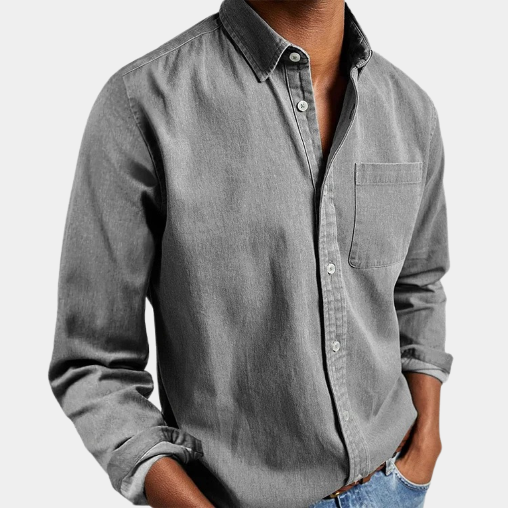 Herren Jeanshemd Langarm Button Down Normale Passform - BerlinGlamour