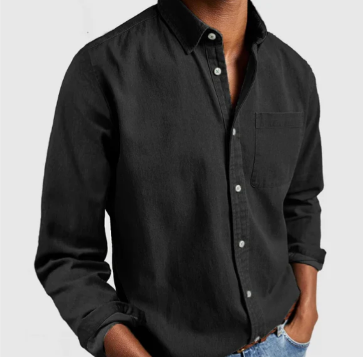 Button-Up-Hemd – Lässiges Langarmhemd mit Kragen für Männer-Schwarz-S-Chaps Herrenmode