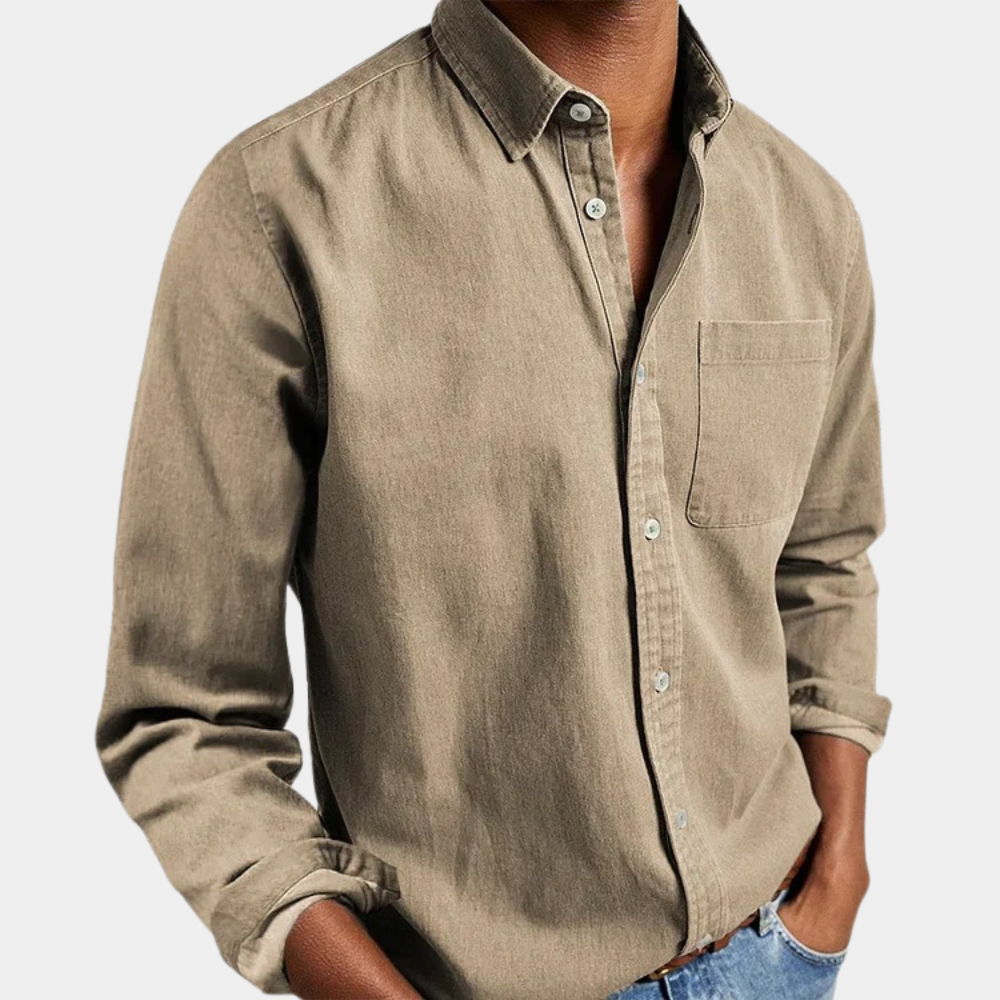 Button-Up-Hemd – Lässiges Langarmhemd mit Kragen und Brusttasche für Männer-Khaki-S-Chaps Herrenmode