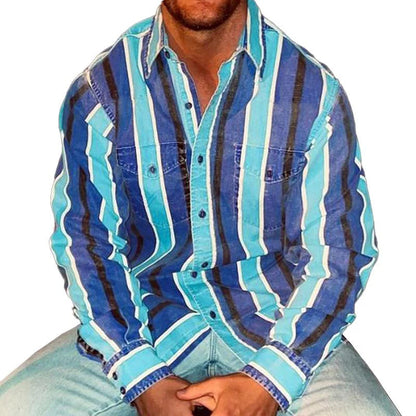 Gestreiftes Herrenhemd Retro Polohemd Button Up - BerlinGlamour