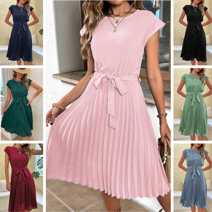 Sommerkleid Plissiert Kurzärmelig Damenkleid
