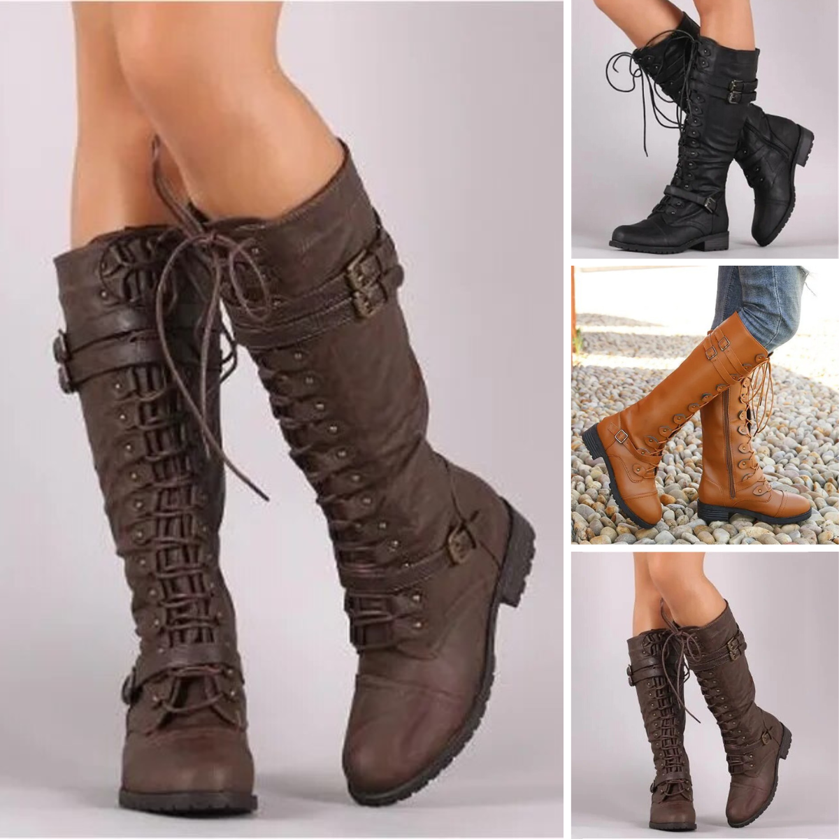 Retro Schnürstiefel Mit Schnalle Damen Stiefel - BerlinGlamour
