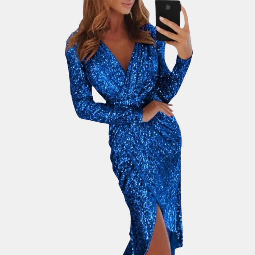 Glamour Paillettenkleid Damen Schlitz Vorne Abendkleid