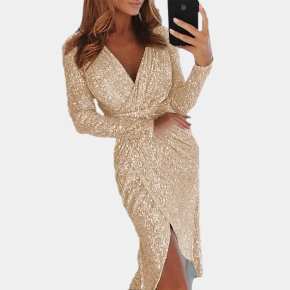 Glamour Paillettenkleid Damen Schlitz Vorne Abendkleid
