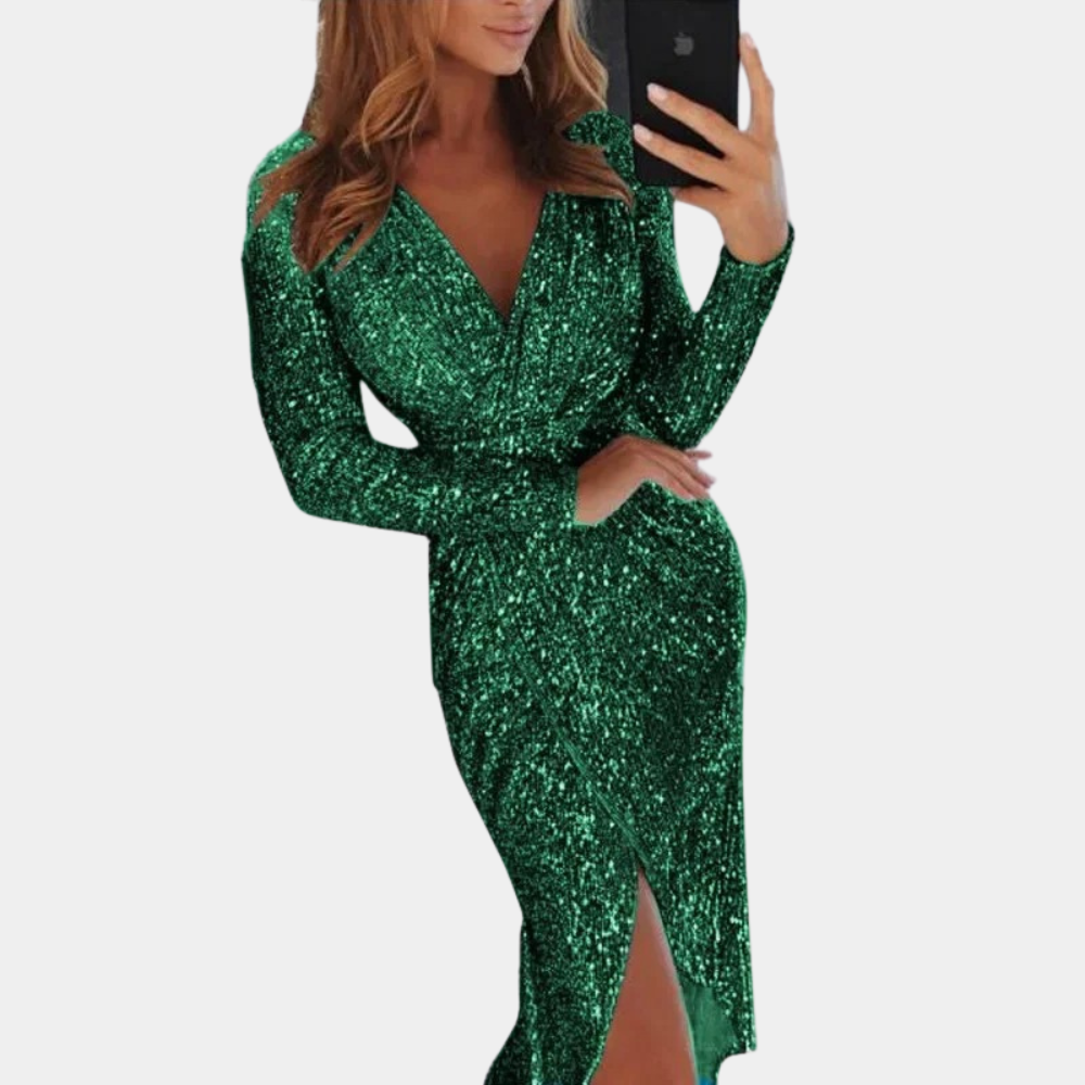 Glamour Paillettenkleid Damen Schlitz Vorne Abendkleid