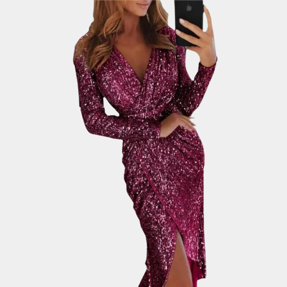 Glamour Paillettenkleid Damen Schlitz Vorne Abendkleid