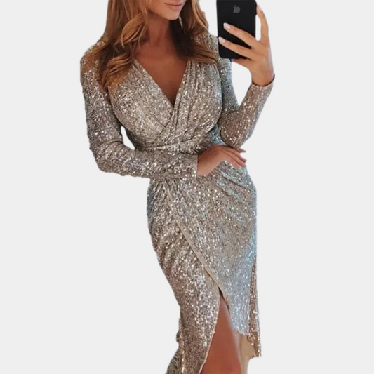 Glamour Paillettenkleid Damen Schlitz Vorne Abendkleid - BerlinGlamour