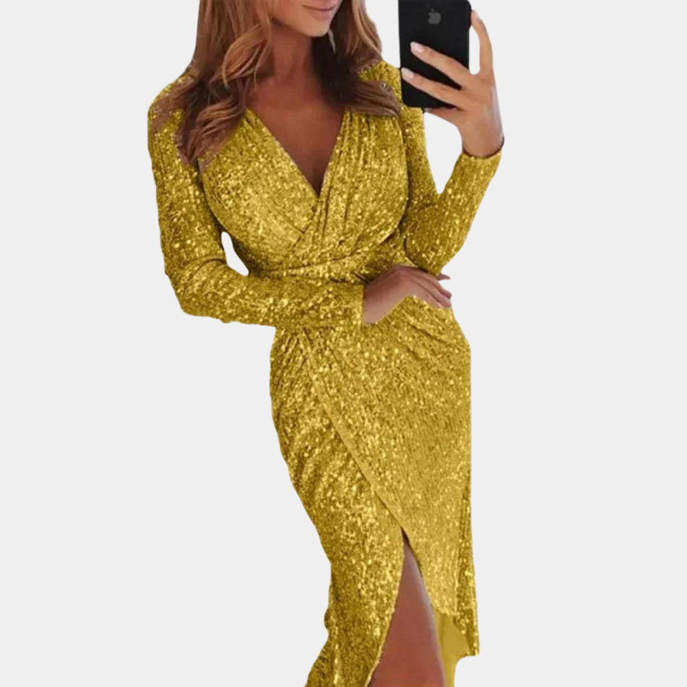 Glamour Paillettenkleid Damen Schlitz Vorne Abendkleid