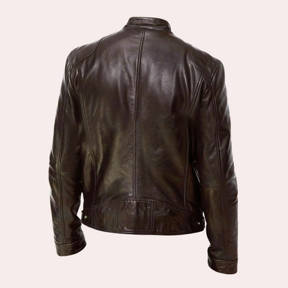 Lederjacke Herren Biker Style Stehkragen Schwarz - BerlinGlamour