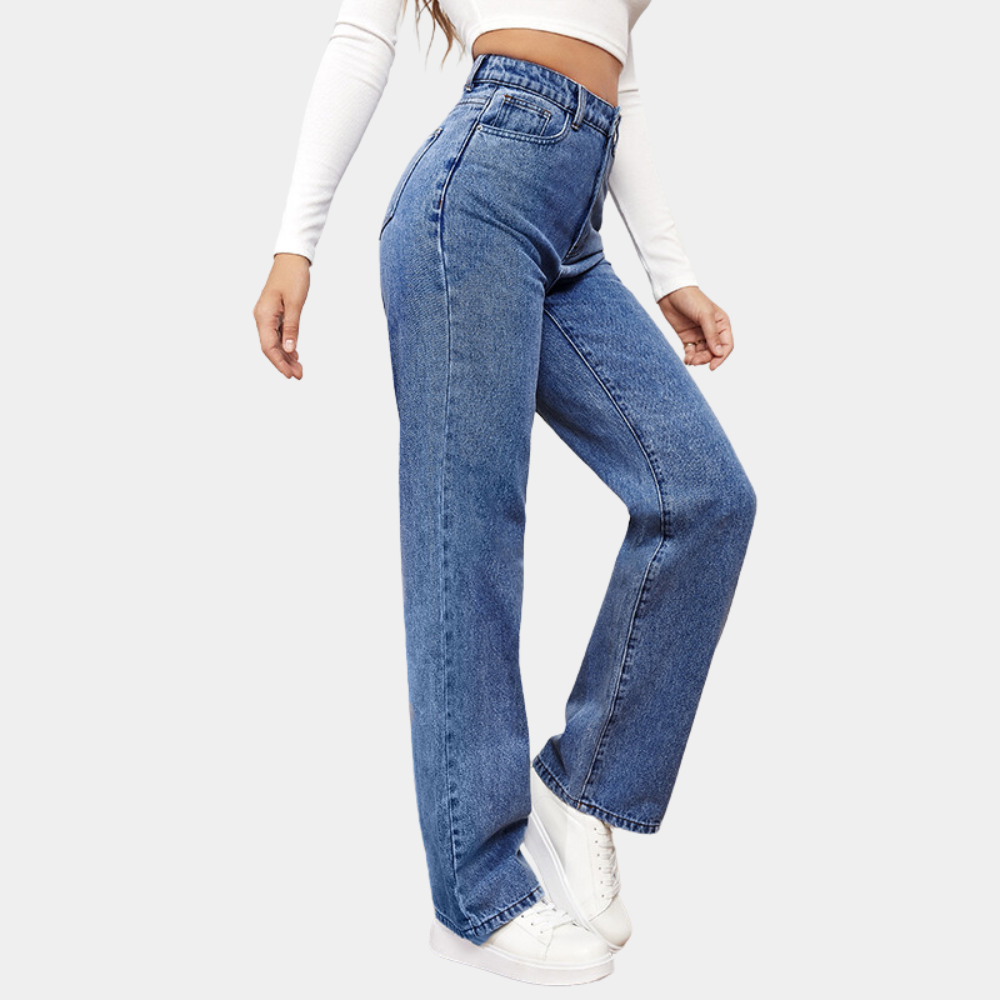 Hohe Taille Straight Leg Jeans Damen - BerlinGlamour