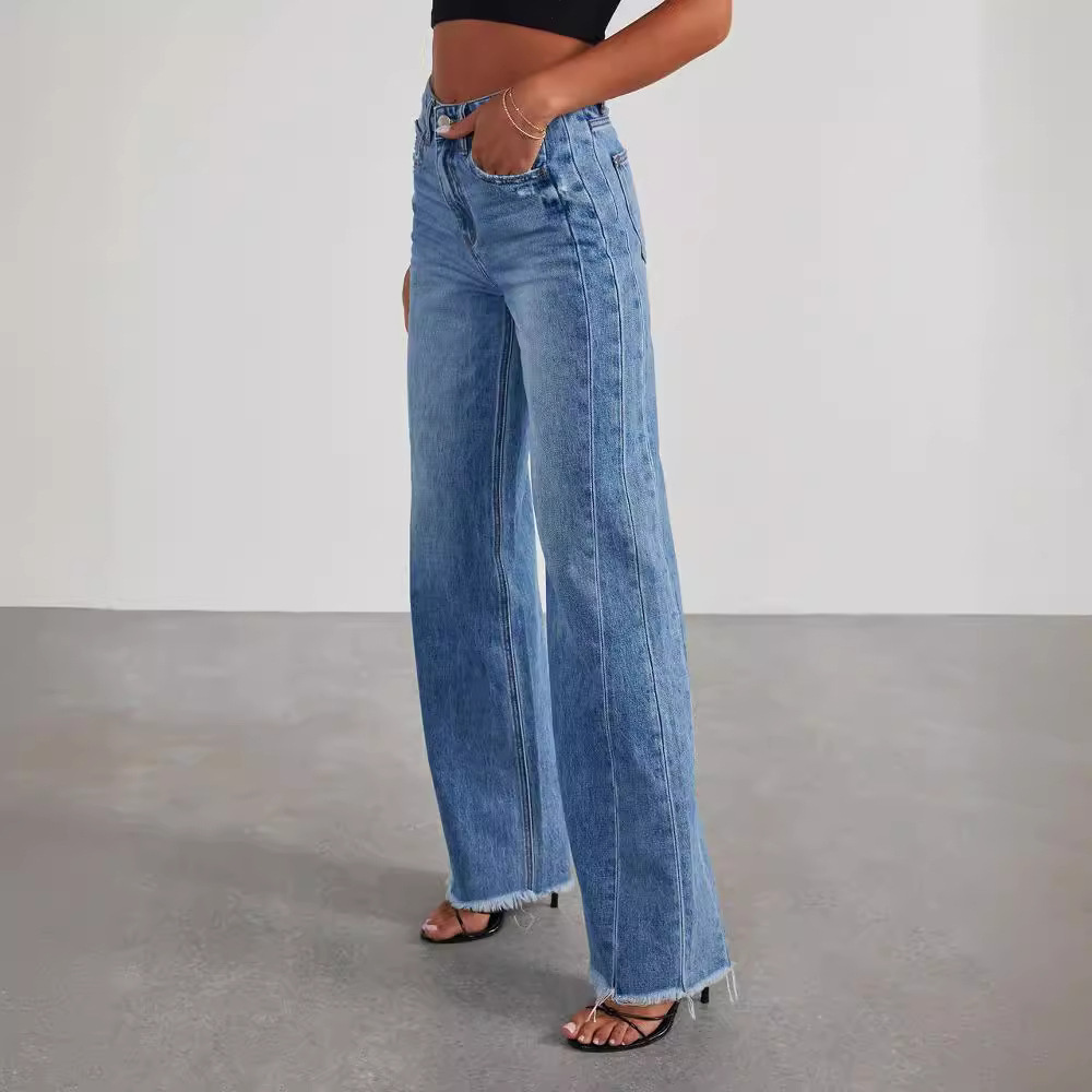 Damen Jeans Weit Geschnittene Vintage Used Look
