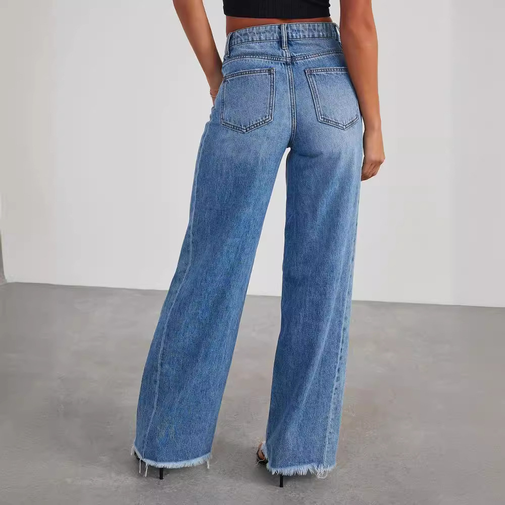 Damen Jeans Weit Geschnittene Vintage Used Look
