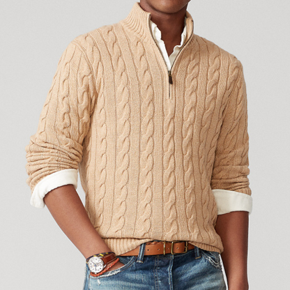 Herren Strickpullover Viertelzip mit Zopfmuster Frühjahr