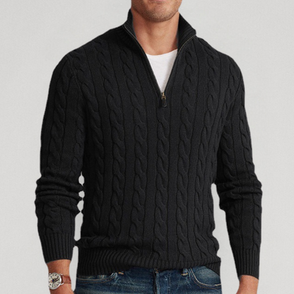 Herren Strickpullover Viertelzip mit Zopfmuster Frühjahr - BerlinGlamour