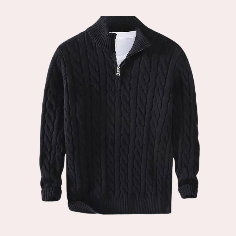 Herren Strickpullover Viertelzip mit Zopfmuster Frühjahr