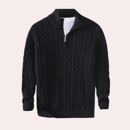 Herren Strickpullover Viertelzip mit Zopfmuster Frühjahr