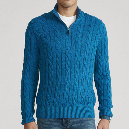 Herren Strickpullover Viertelzip mit Zopfmuster Frühjahr