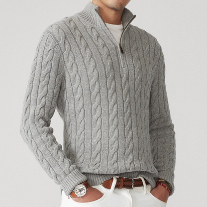 Herren Strickpullover Viertelzip mit Zopfmuster Frühjahr