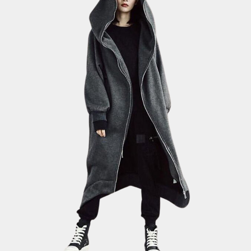 Lange Damenwinterjacke Kapuze Reißverschluss Warm