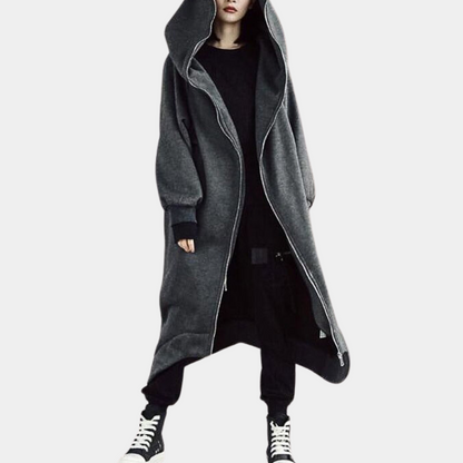 Lange Damenwinterjacke Kapuze Reißverschluss Warm