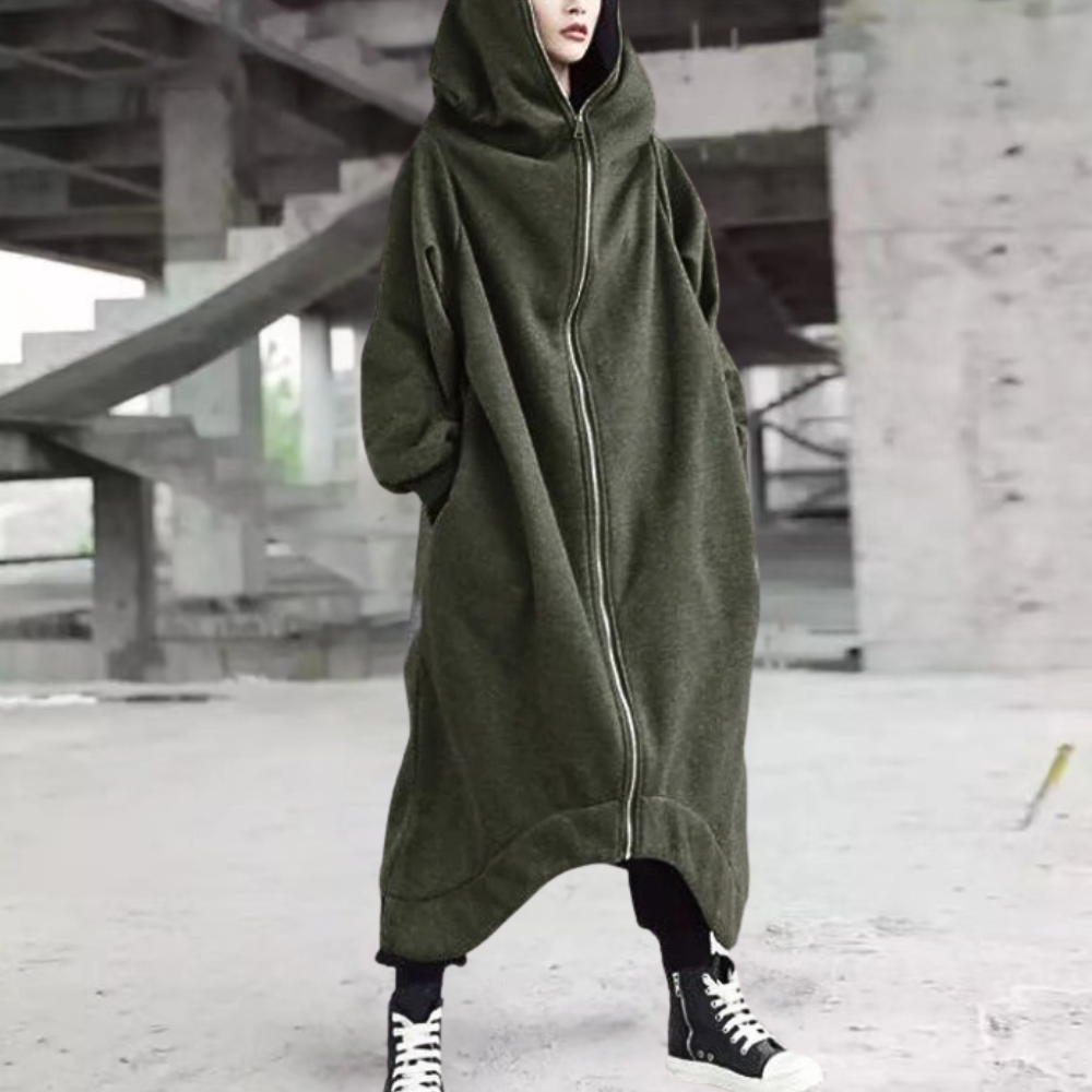 Lange Damenwinterjacke Kapuze Reißverschluss Warm