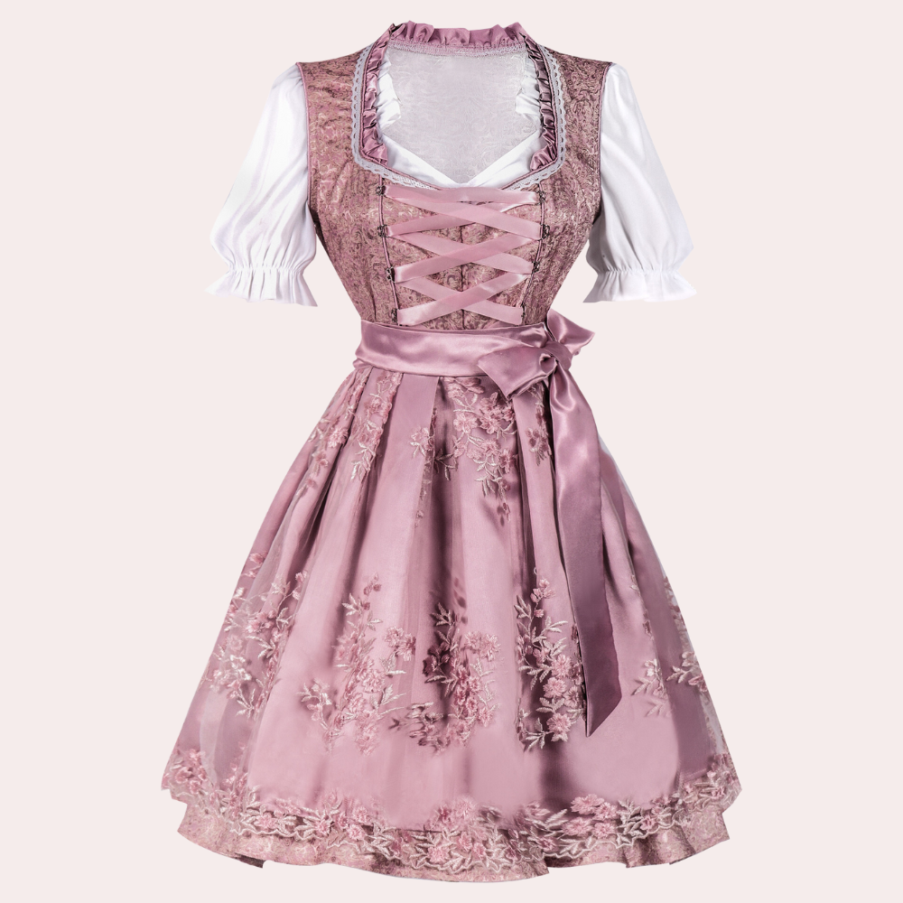 Damen Dirndl Blumenmuster Fein Stickerei