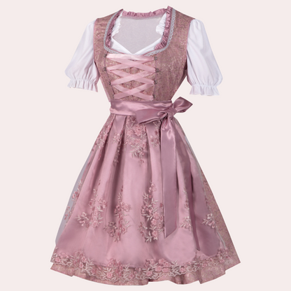 Damen Dirndl Blumenmuster Fein Stickerei