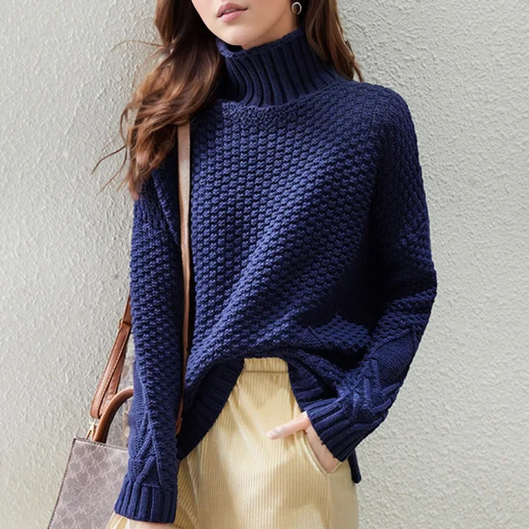 Damen Pullover Grobstrick High Neck Warm