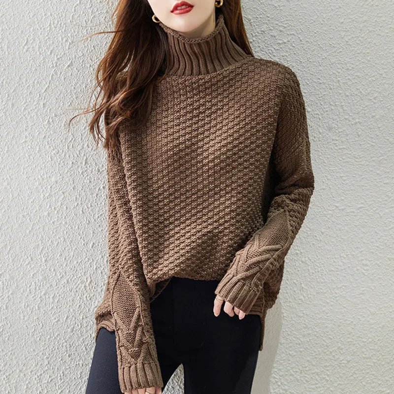 Damen Pullover Grobstrick High Neck Warm - BerlinGlamour