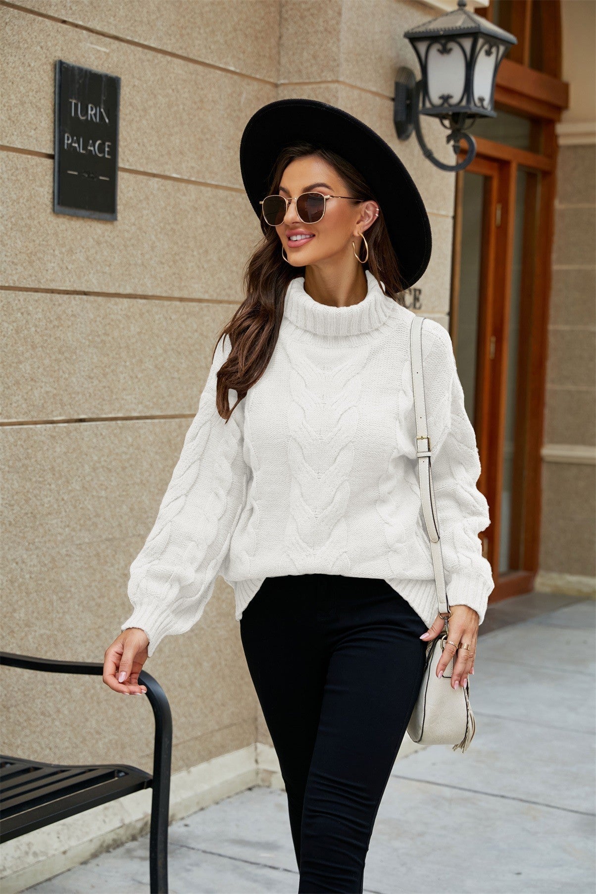 Damen Pullover Rollkragen Frühlingslook Zopfmuster Strick