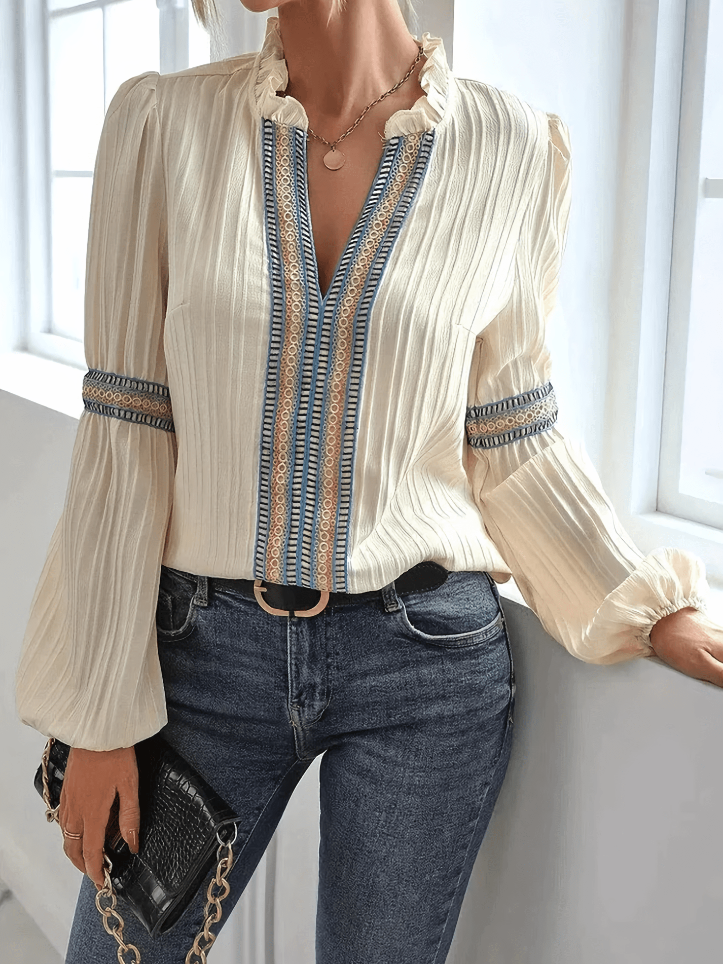 Boho Bluse Damen Spitzen Top Chic Frauen