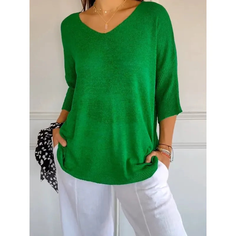 Damen Stricktop V-Ausschnitt Bequem Elegant