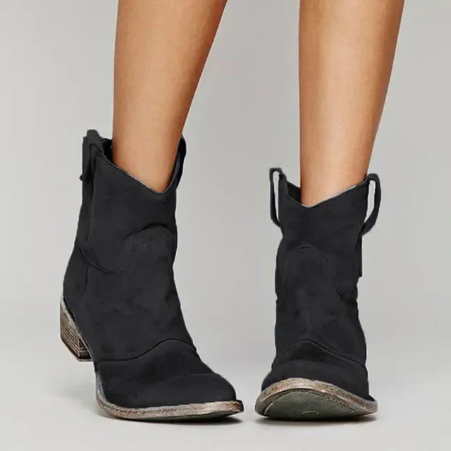 Lederstiefeletten Damen Vintage Western Schuhe