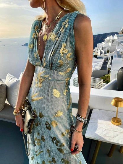 Elegantes Abendkleid Lang Damen Pailletten Glänzend V-Ausschnitt
