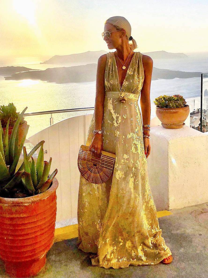 Elegantes Abendkleid Lang Damen Pailletten Glänzend V-Ausschnitt