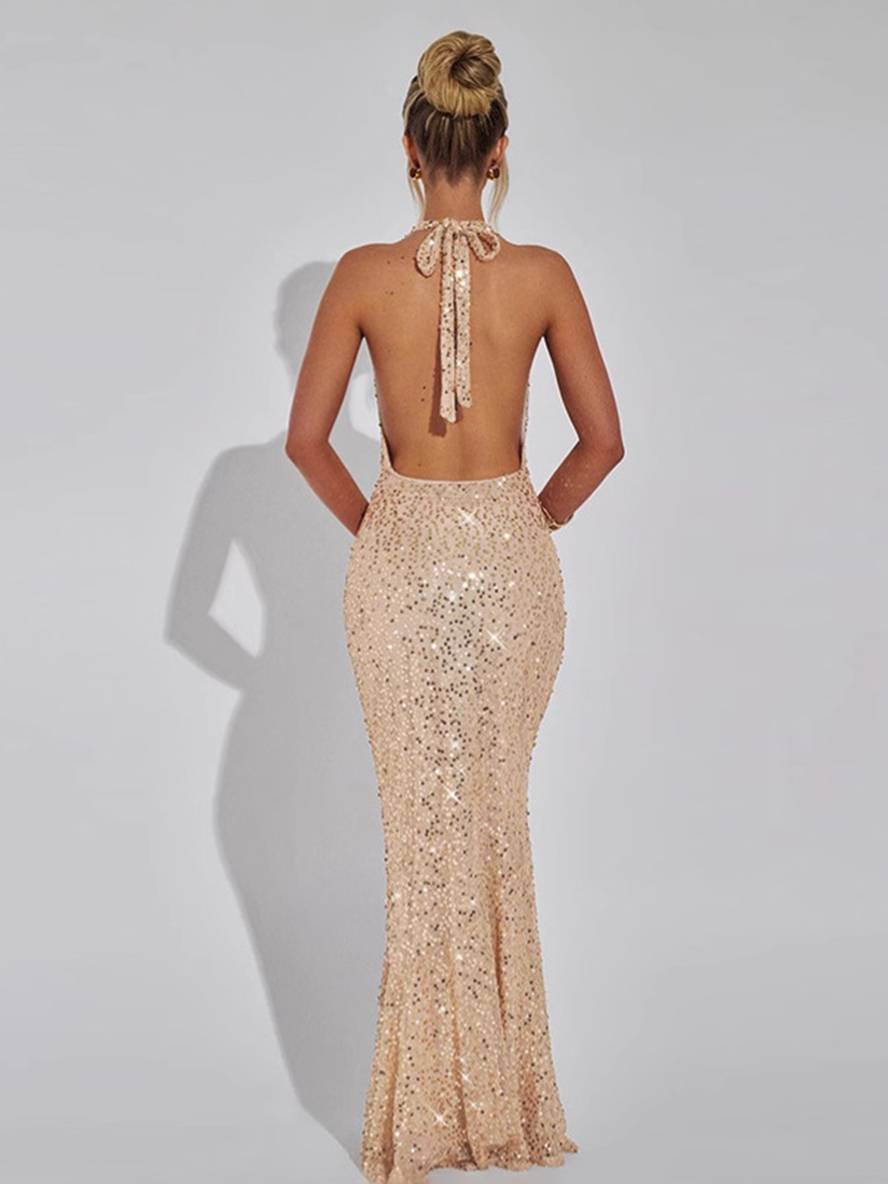 Sequenz Abendkleid Lang Ärmellos Rückenfrei Glamour