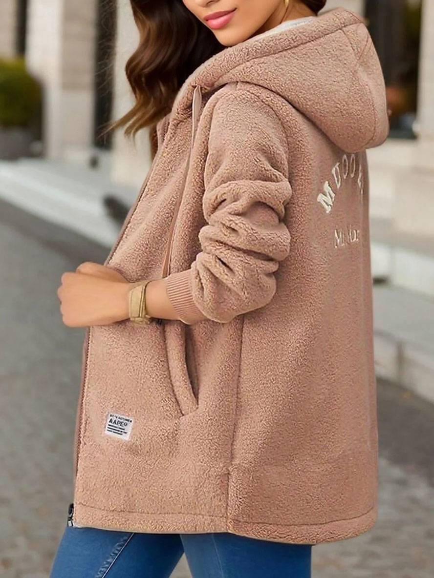 Damen Hoodie Jacke Langärmelig Reißverschluss Winterjacke