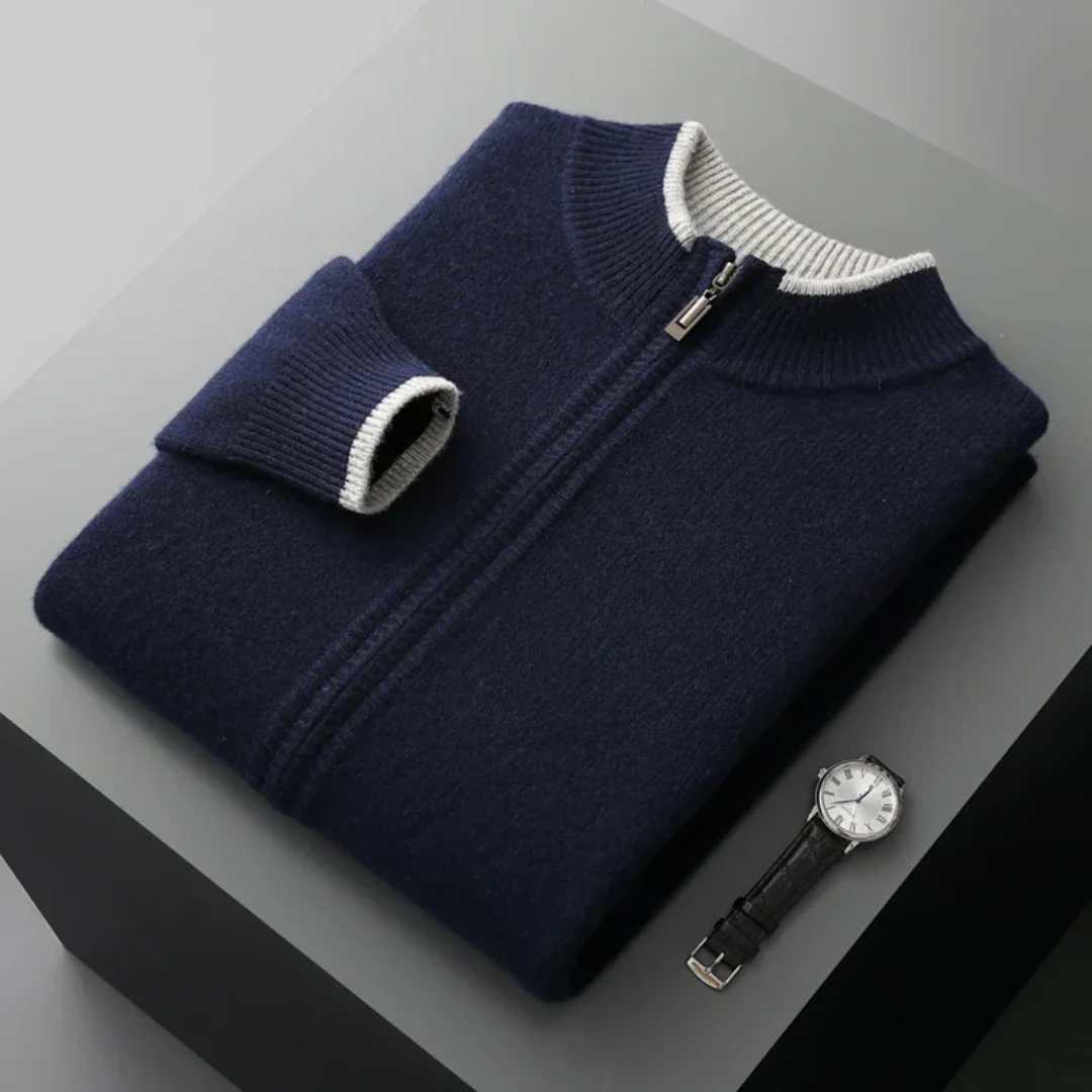 Herren Strickjacke Merino Wolle Reißverschluss Warm
