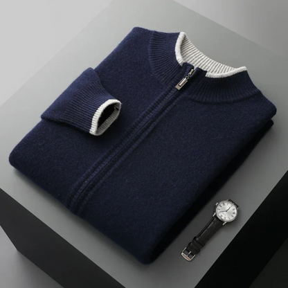 Herren Strickjacke Merino Wolle Reißverschluss Warm