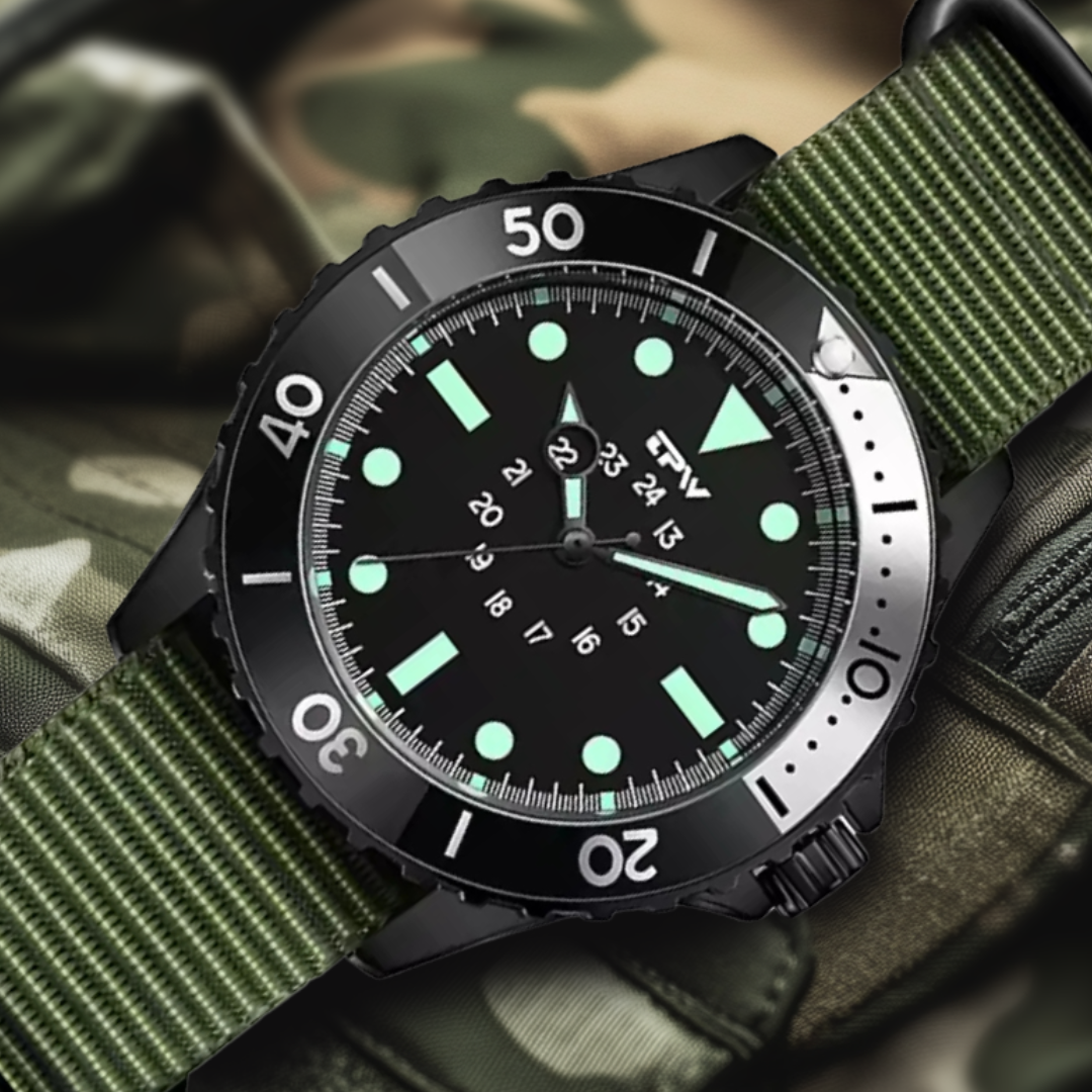 Herren Taucheruhr Wasserdicht Militärstyling Schwarz
