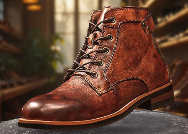 Herren Leder Stiefel Retro Klassisch Braun
