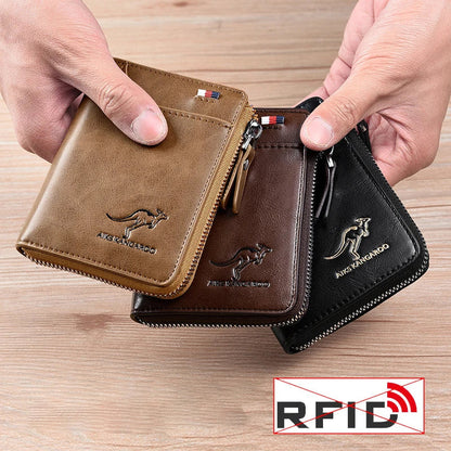 Leder Geldbörse Herren Reißverschluss RFID-Schutz Ledergeldbeutel