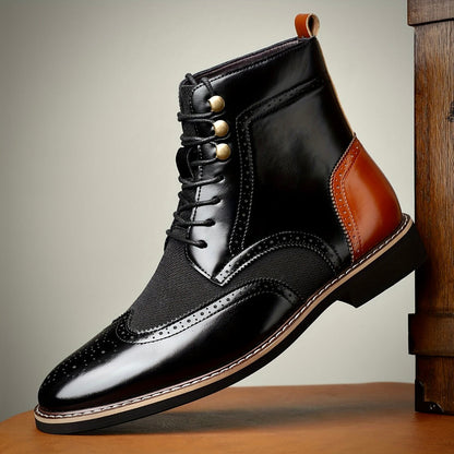 Herren Lederstiefel Oxford Elegante Schwarz Lederschuhe