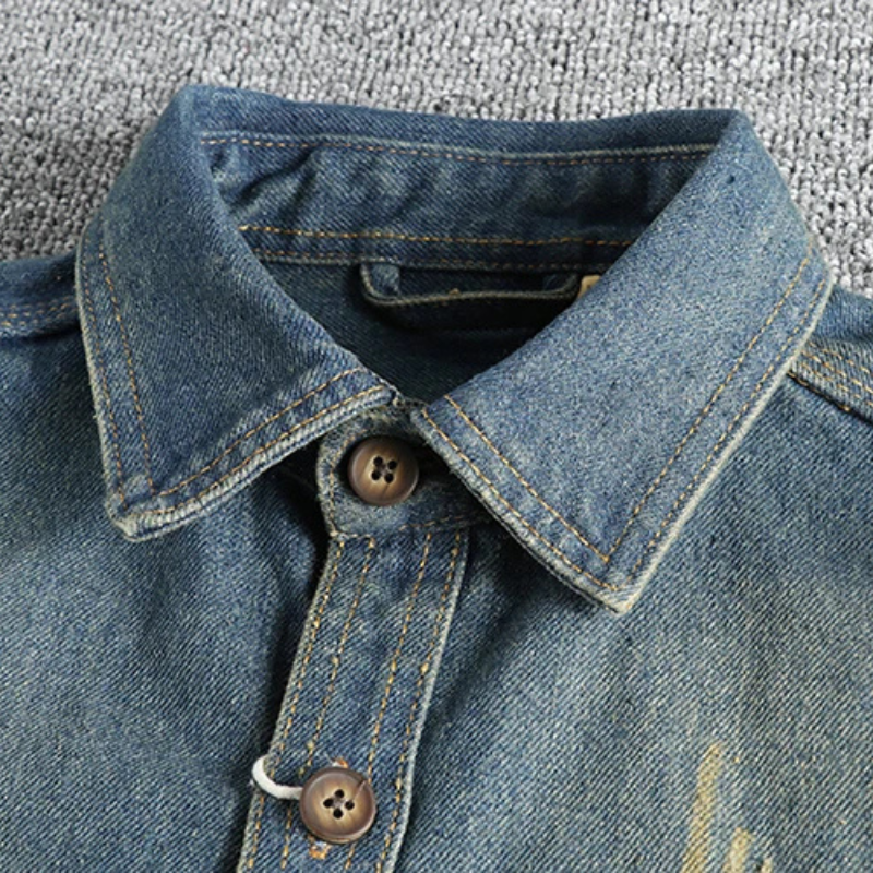 Herren Hemd Used Look Jeans Blau