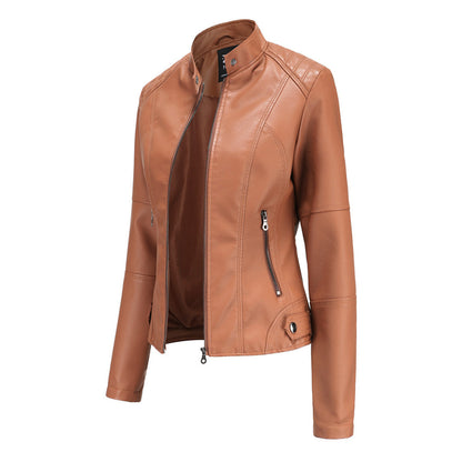 Leder Bikerjacke Damen Reißverschluss Vorne Schwarz