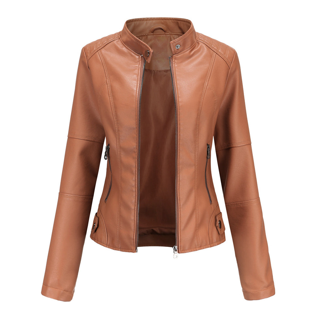 Lederjacke Damen Bikerjacke Kunstleder Schwarz Reißverschluss