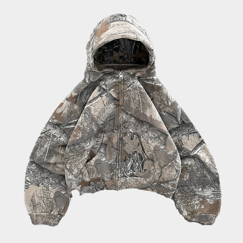 Herren Camo Hoodie Reißverschluss Lockere Passform - BerlinGlamour