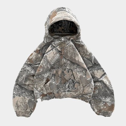 Herren Camo Hoodie Reißverschluss Lockere Passform - BerlinGlamour