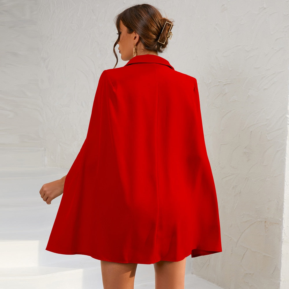 Damen Minikleid Cape Blazer Style Goldknöpfe Elegant